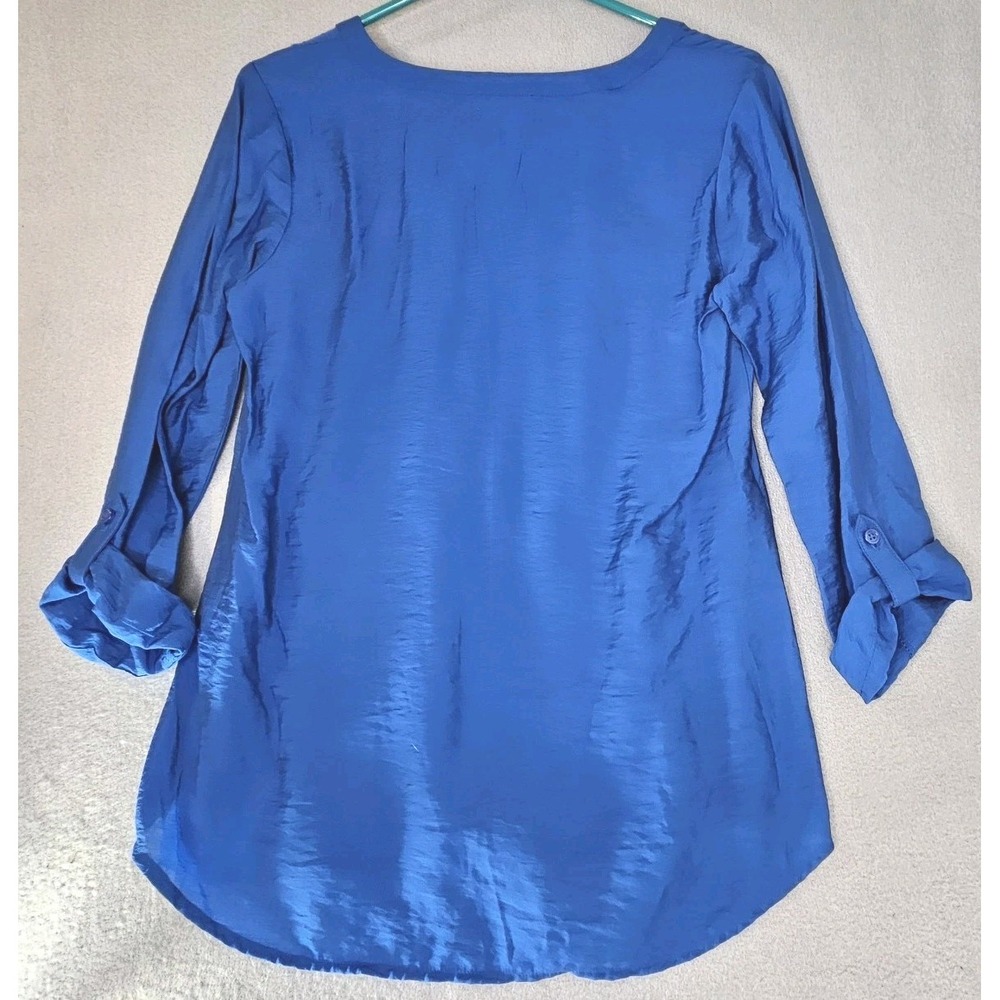 Van Heusen Cobalt Blue NotchNeck TunicTop XXS Flowy Quiet Luxury CorporateGirlie - Picture 2 of 7
